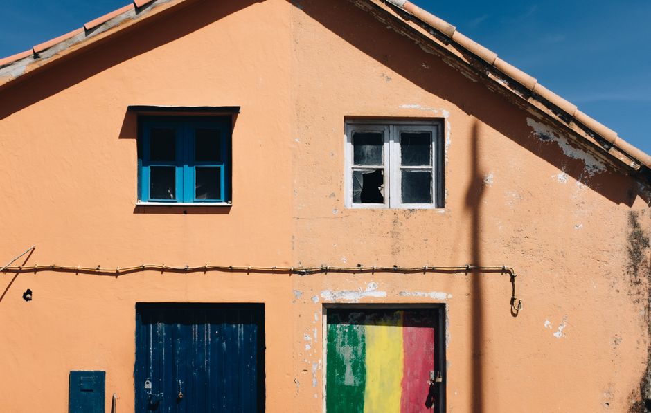A weathered painted wall on a home exterior